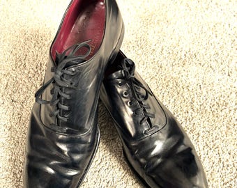 Vintage 50s Banister Black Plain Toe Formal Shoes 9C