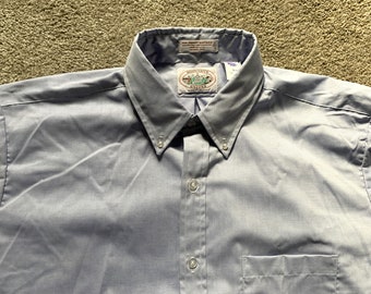 Deadstock Vintage 80s University Oxford Light Blue Oxford Shirt OCBD 17-34/35 USA Made