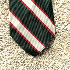 Vintage 60s Brooks Brothers Unlined Green Silver Red Regimental Stripe Repp Tie