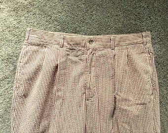 Vintage Bill's Khakis Röda Bruna Seersucker Byxor 37x30