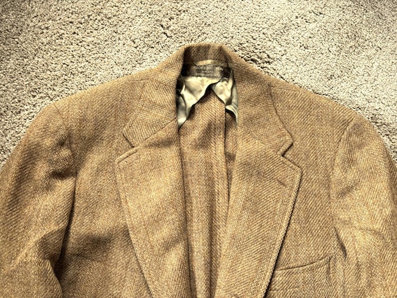 Vintage 60s Brooks Brothers Tan Orange Striped 3 Roll 2 Tweed Sack