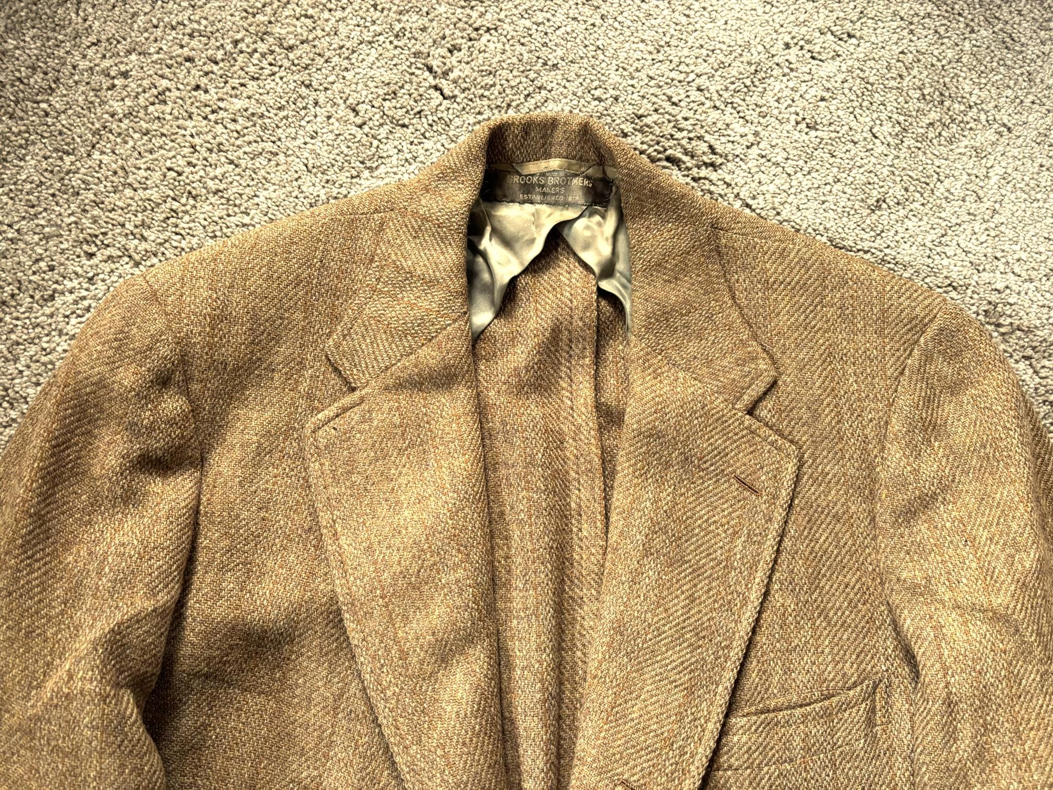 Vintage 60s Brooks Brothers Tan Orange Striped 3 Roll 2 Tweed Sack