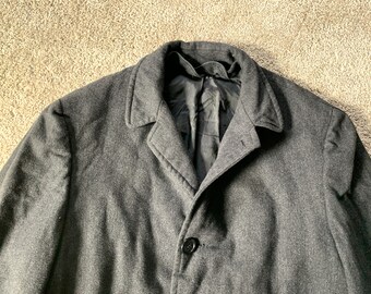 Vintage 50s South Clothing Dark Gray Herringbone Tweed Overcoat 42