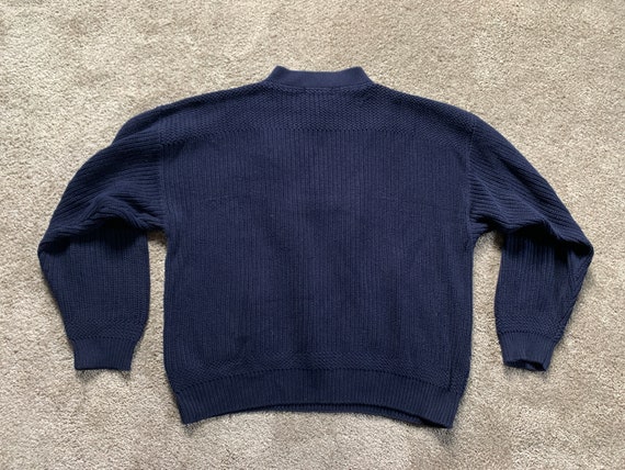 Vintage 80s Eddie Bauer Blue Henley Sweater XL - image 3