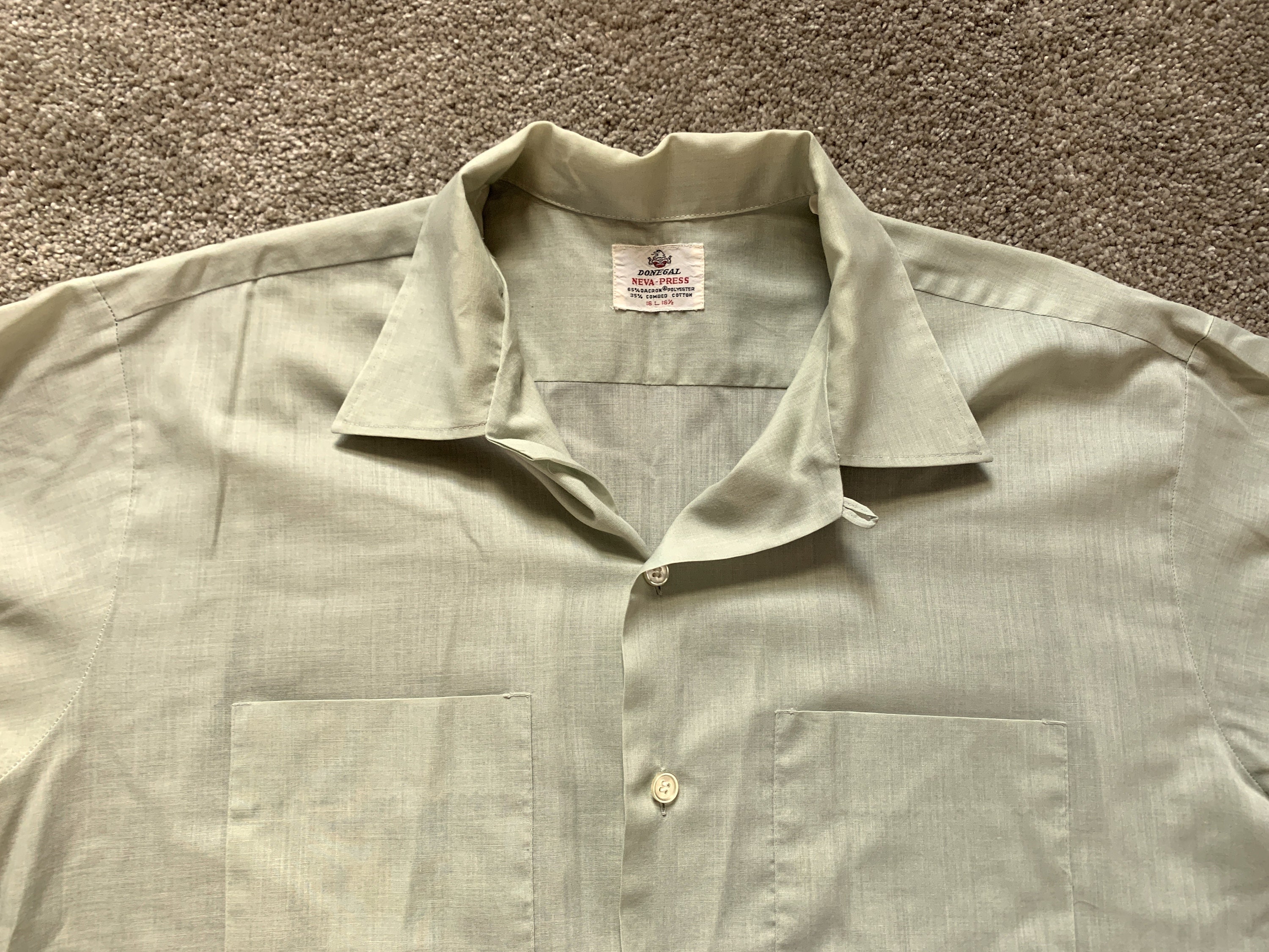 Vintage 60s Donegal Light Green Loop Collar Shirt Large
