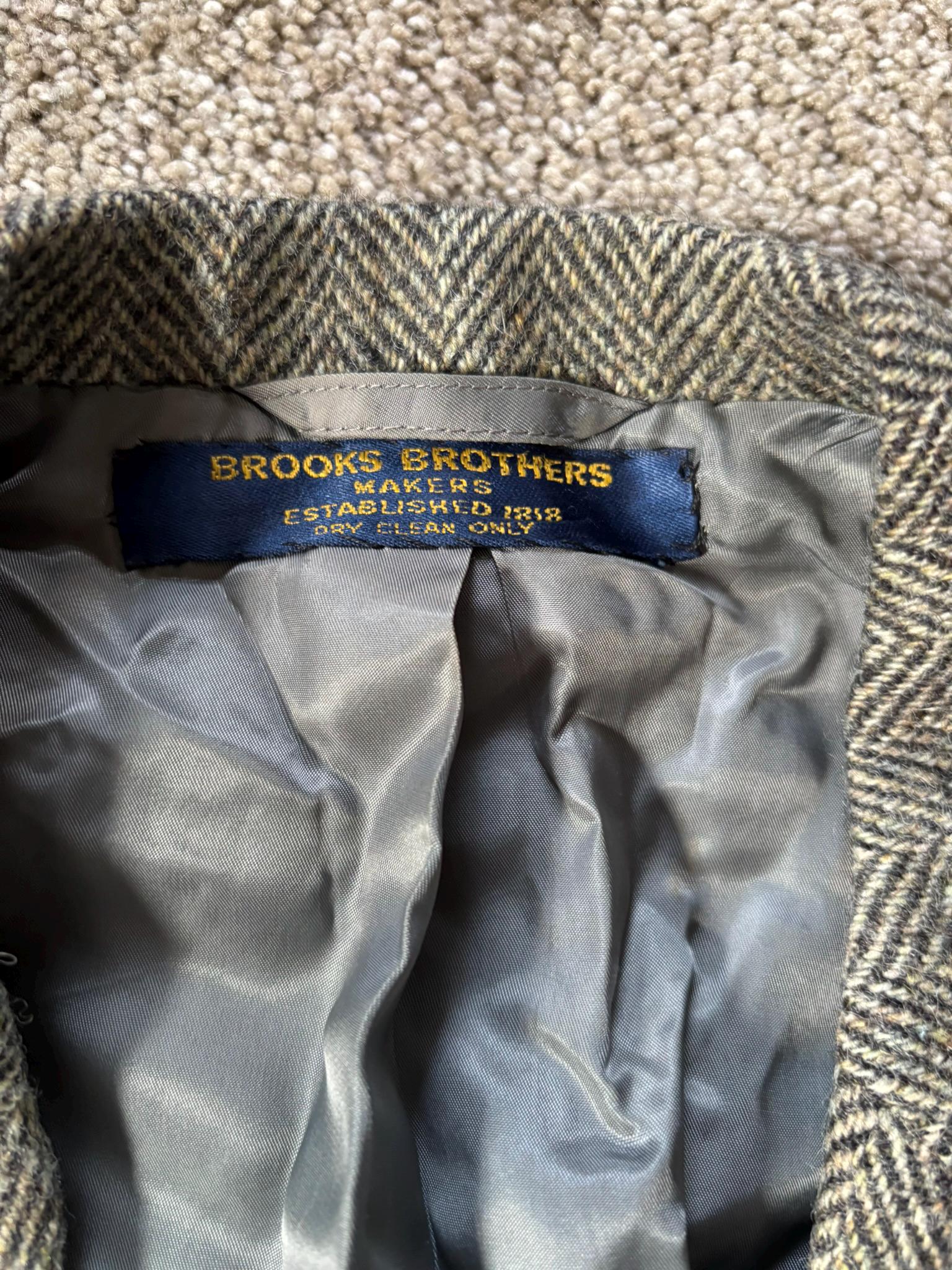 Vintage 70s Brooks Brothers Gray Herringbone 3 Roll 2 Tweed Sack