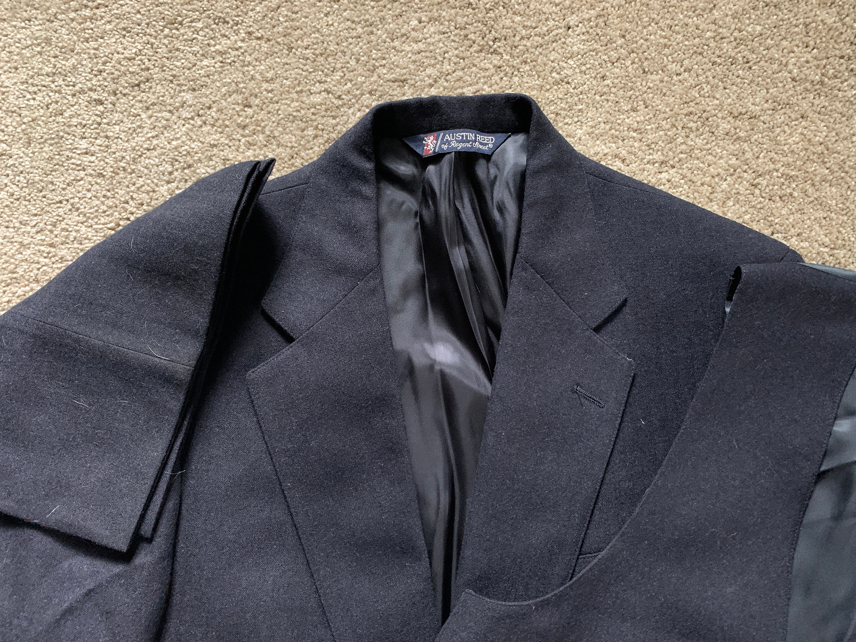 Vintage 80s Austin Reed Navy Blue Herringbone Flannel Three Piece