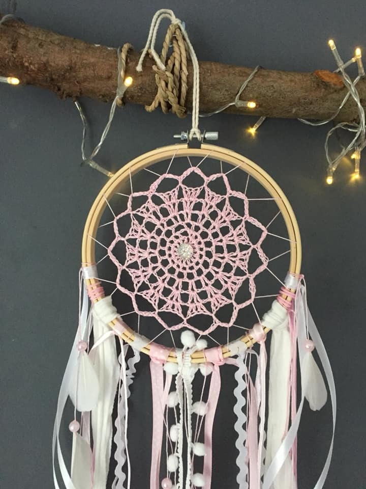 Attrape Rêves Rose et Blanc Fait Main