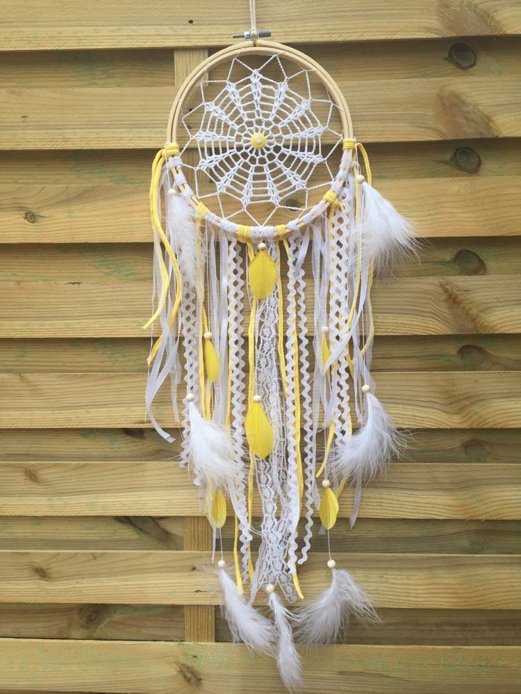 Attrape-Rêves en Jaune et Blanc Fait Main