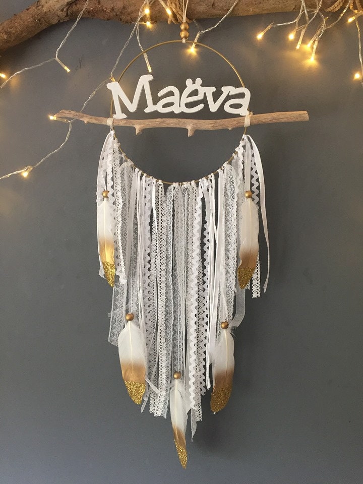 Grand Attrape-Rêves Prénom Maëva sur Bois Flotté