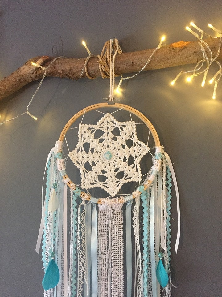 Attrape-Rêves Blanc Bleu Ciel et Turquoise
