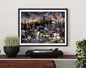 MYTHS & MONSTERS of North AMERICA Cryptids wall art poster