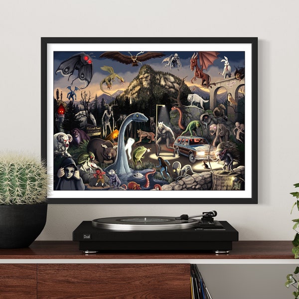 MYTHS & MONSTERS of North AMERICA Cryptids wall art poster