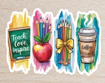 Teach Love Inspire & Coffee for Teachers ver. #1, Great for Notebooks, Cups, Folders etc.
