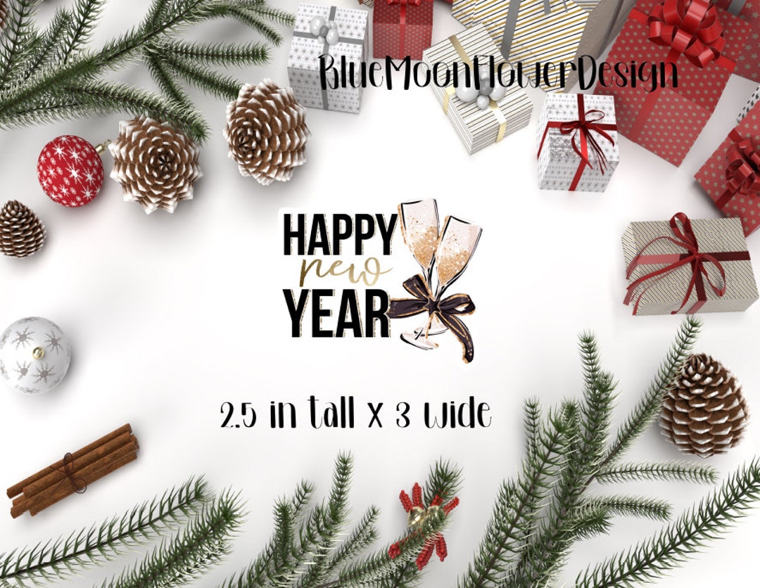 Happy New Year With Champagne Glasses Color Sticker Holiday - Etsy