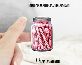 Jar of Peppermint Candies Sticker, Christmas Sticker, Color Sticker, Christmas Gift, 4 sizes to choose from, Fun Holiday Gift
