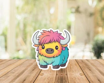 Highland Cow Sticker: Fluffy Shaggy Cow-Perfect for Waterbottles and more