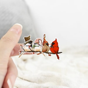 Adorable Tiny Chicks on a Branch Sticker, Christmas Sticker, Color Sticker, Christmas Gift, 3 sizes to choose from, Fun Holiday Gift
