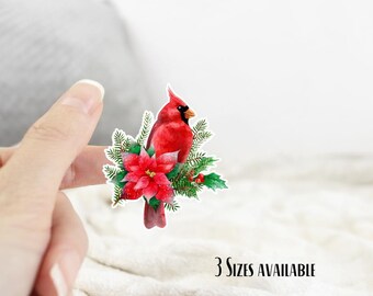 Cardinal Sitting on a Branch Color Sticker, Christmas Sticker, Holiday Gift, Color Sticker, Christmas Gift, 3 sizes to choose from