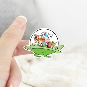 Jetsons Family In A Spaceship Color Sticker, Planner Sticker, Water Bottle, Laptop Sticker, Waterproof, TV Cartoon, 4 Sizes
