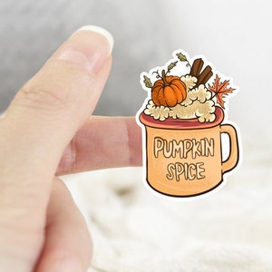 Pumpkin Spice Mug Sticker: Waterproof Fall Laptop Decal