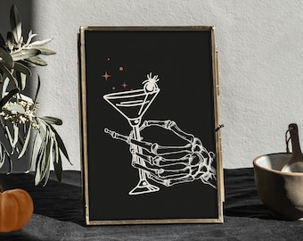 Halloween Skelett Martini Print: Gruseliger Barwagen Dekor, Printable Halloween (Digitaler Download)