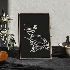 Halloween Skeleton Martini Print: Spooky Bar Cart Decor, Printable Halloween (Digital Download)