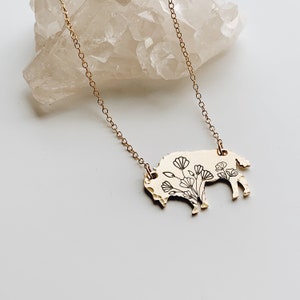 Wildflower Bison Necklace, Buffalo, Hand Stamped Necklace