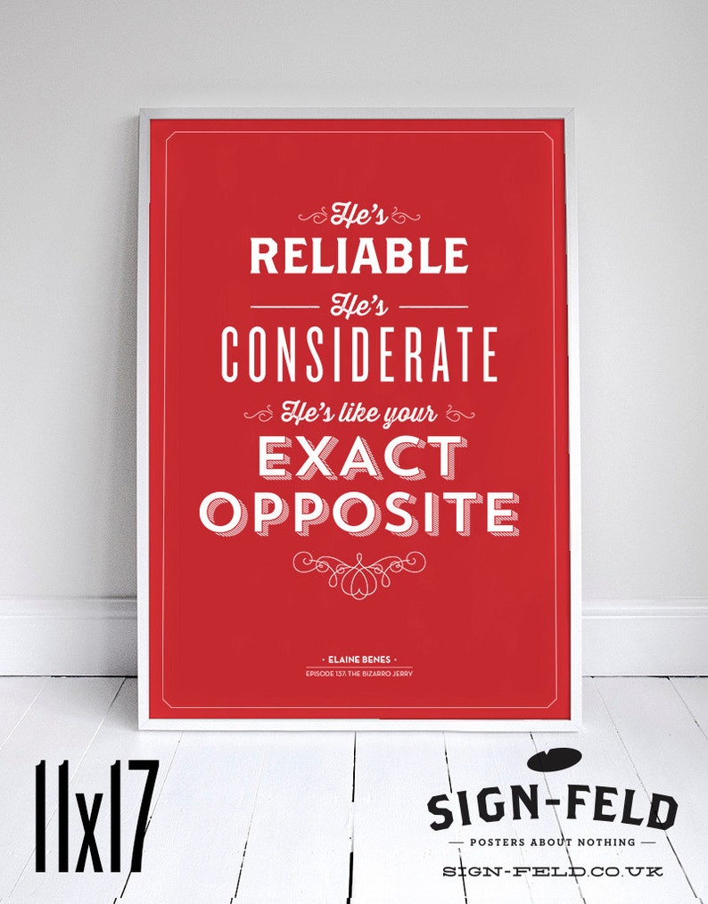 The Exact Opposite Poster 11x17 Seinfeld Quote Print Vintage Retro Typography image 1