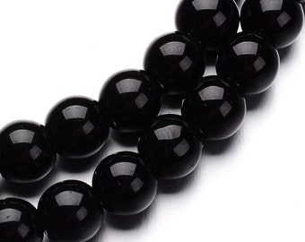 Lot of 5 Glass Round Bead Strands Black 10mm 32pcs/ 11 inch strand  BR9