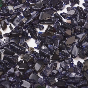Z Synthetic Blue Goldstone & Black Obsidian Beads Undrilled Chip 2~6x1.5~4.5x0.5 H