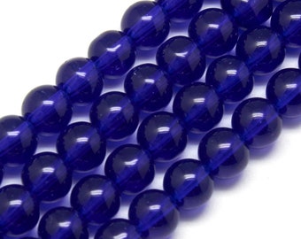 x Bead Lot 5 strand 8mm round Blue glass 12 inch strands S12