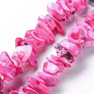 Z Lot of 5 strands each  6 inches long dyed hot pink shell beads 8-16mm  SH5