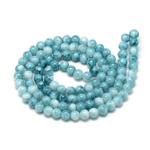 Baking Painted Glass Beads 4 Strands 31 inch Swirl  Round Sky Blue 6~6.5mm  754