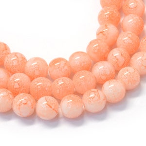 Baking Painted round Glass Beads  lot of 5 strand Light Salmon 6mm  31&quot; long  55