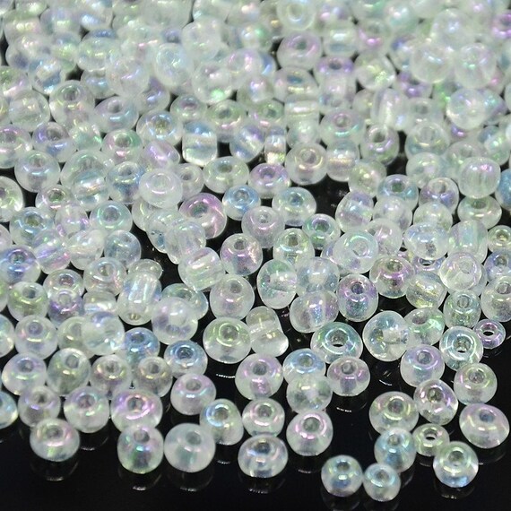 Pound Seed Bead Glass Transparent Round 4mm Rainbow SEEDX44