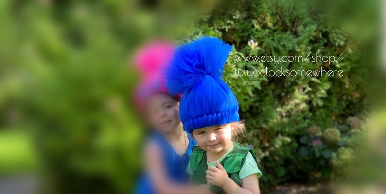 Troll Wig Branch Satin And Chenille DJ Suki Princess Poppy Smidge Trolls Headband Birthday Party Halloween 5K Toddler Teen Adult AGES 2