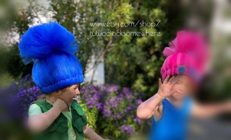Troll Wig Branch Satin And Chenille DJ Suki Princess Poppy Smidge Trolls Headband Birthday Party Halloween 5K Toddler Teen Adult AGES 2