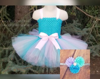 2-Piece Set Easter Tutu Dress Pastel Headband Spring Summer First Birthday Party Cake Smash Turquoise Pink Mint Lavender Baby Infant Toddler