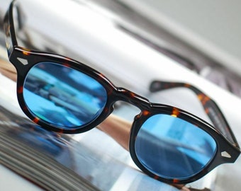 Retro Vintage Johnny Depp zonnebril heren schildpad lenzenvloeistof frame Blauwe lens kan je eigen rx op maat maken