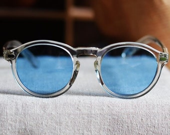 Johnny Depp sunglasses men's round acetate glasses crystal frame blue lens gift can custom your own rx