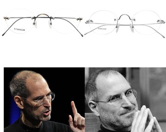 Lunettes sans monture en titane argenté Steve Jobs Style Retro Frames peut personnaliser votre propre rx