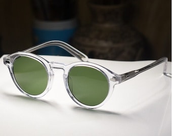 lunettes de soleil rondes vintage hommes lunettes en verre vert johnny depp verre acétate transparent peut personnaliser votre propre rx