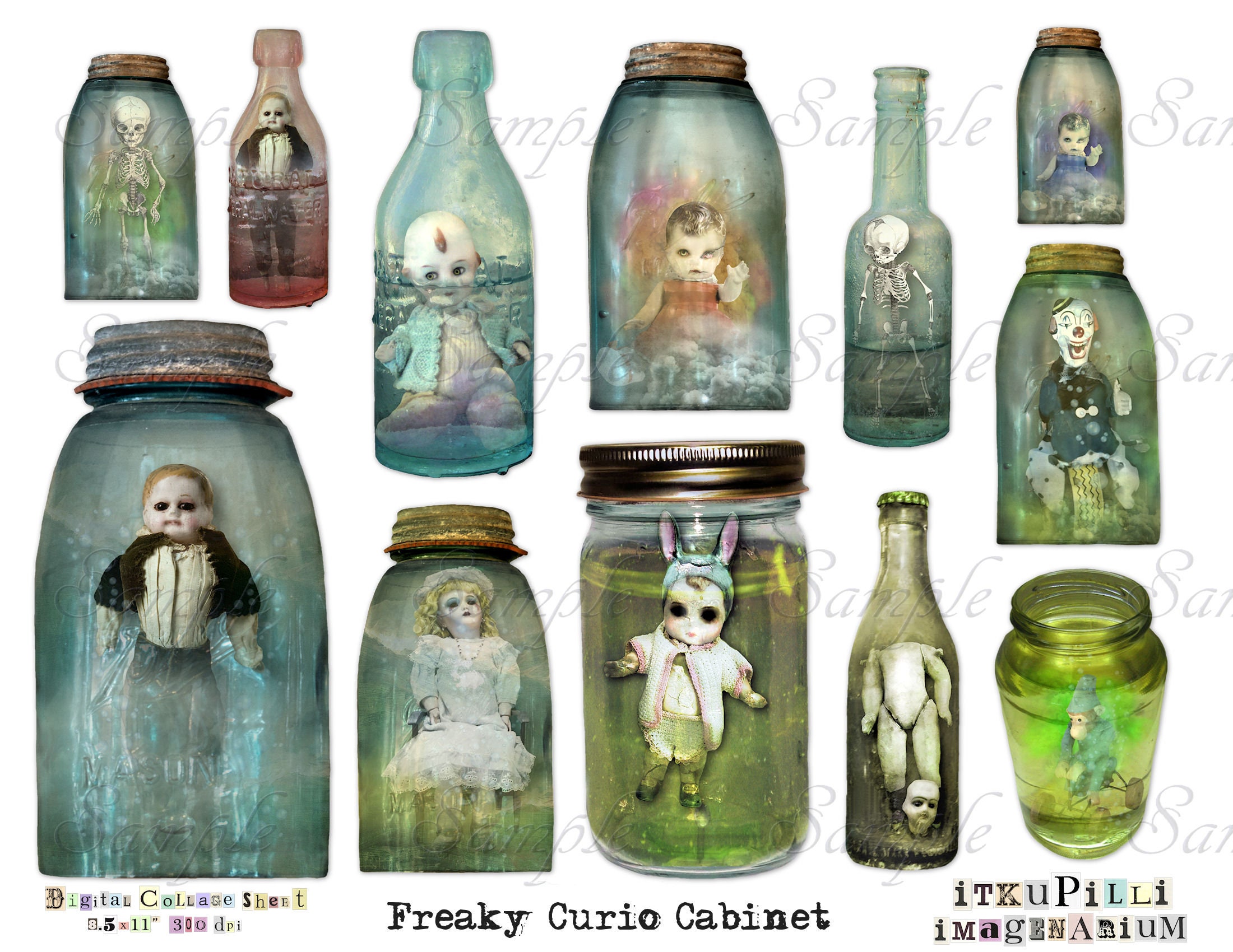 fReAky CuRio Mason Jar Toys Digital Collage Etsy