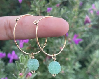 Jade hoops, hoops, 14k gold hoops, gold earrings, jade earrings