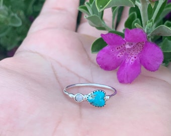 Turquoise and opal ring, opal ring, turquoise ring, sterling silver ring, turquoise heart ring, heart ring