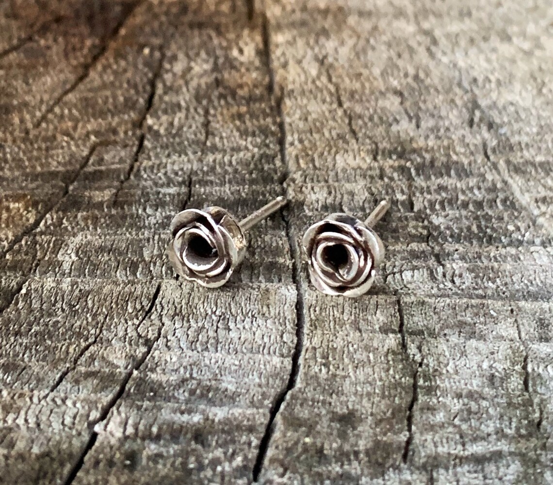 Rose Bud Earrings Rose Studs Rose Earrings Sterling Silver Etsy Norway