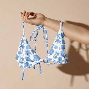 Seacost Blue and White Bikini Top Eco-friendly | Comfy Coconut Beach Girl | Coconut Girl | Trendy Tropical Vacation Swim Suit