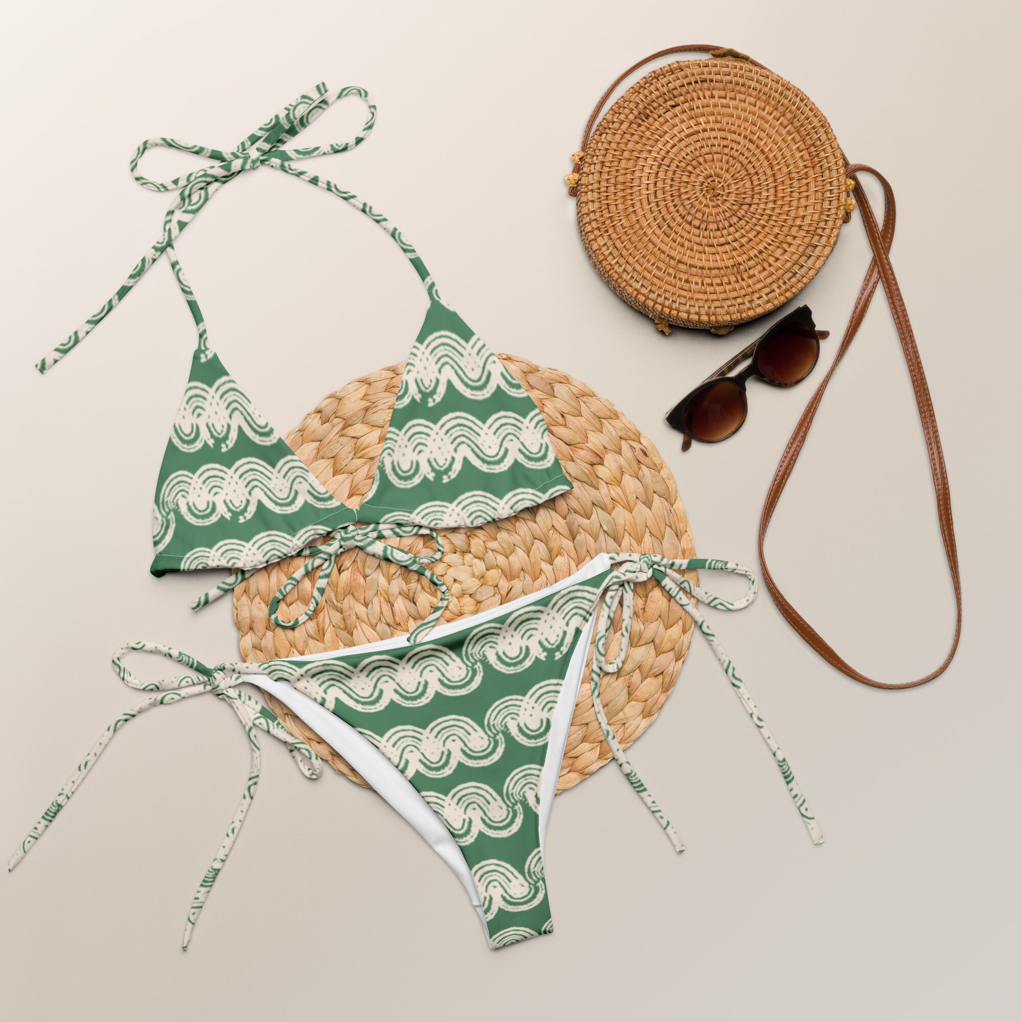 Swirl String Green Matcha Swirl String Bikini Set Eco-friendly - Etsy