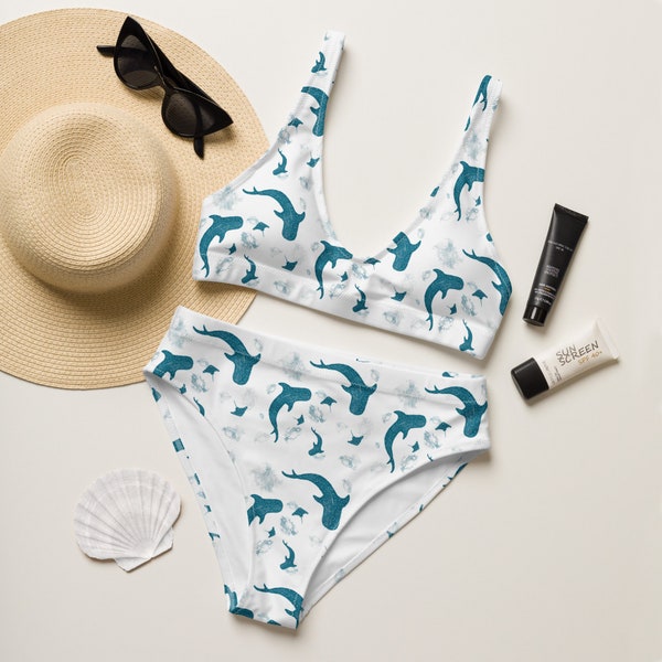 Whale Shark Bikini, Blue and White High-waisted and Eco-friendly